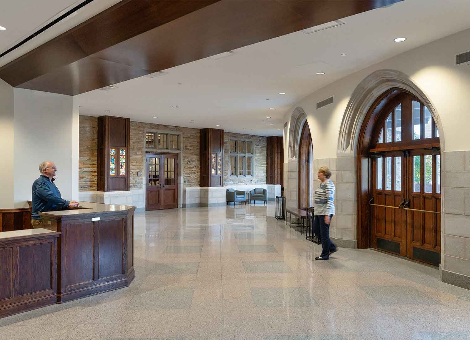 Reception area and lobby in the Church Street United Methodist by Johnson & Galyon.