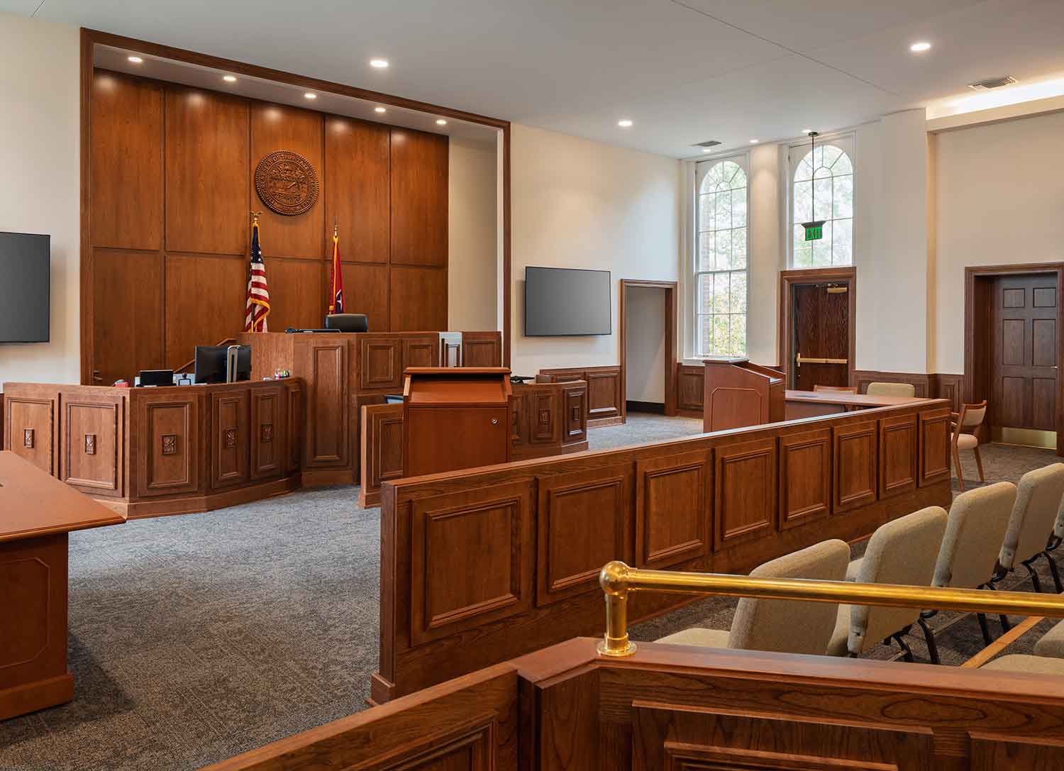 Side view of the courtroom in the newly renovated Loudon County Courthouse by Johnson & Galyon.