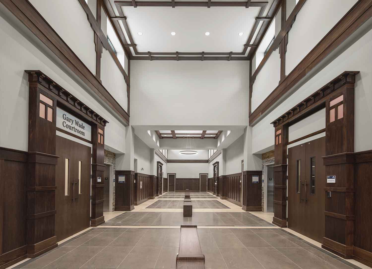 Hallways in the newly renovated Sevier County Court building in Sevierville, TN by Johnson & Galyon.