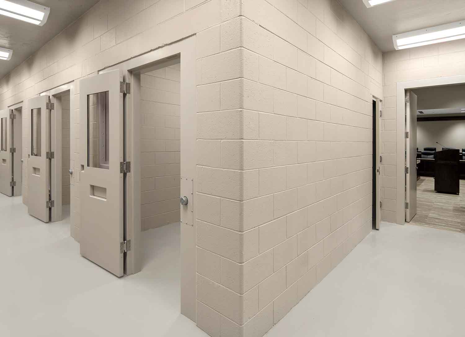 Holding cells inside the newly renovated Sevier County Court building in Sevierville, TN by Johnson & Galyon.