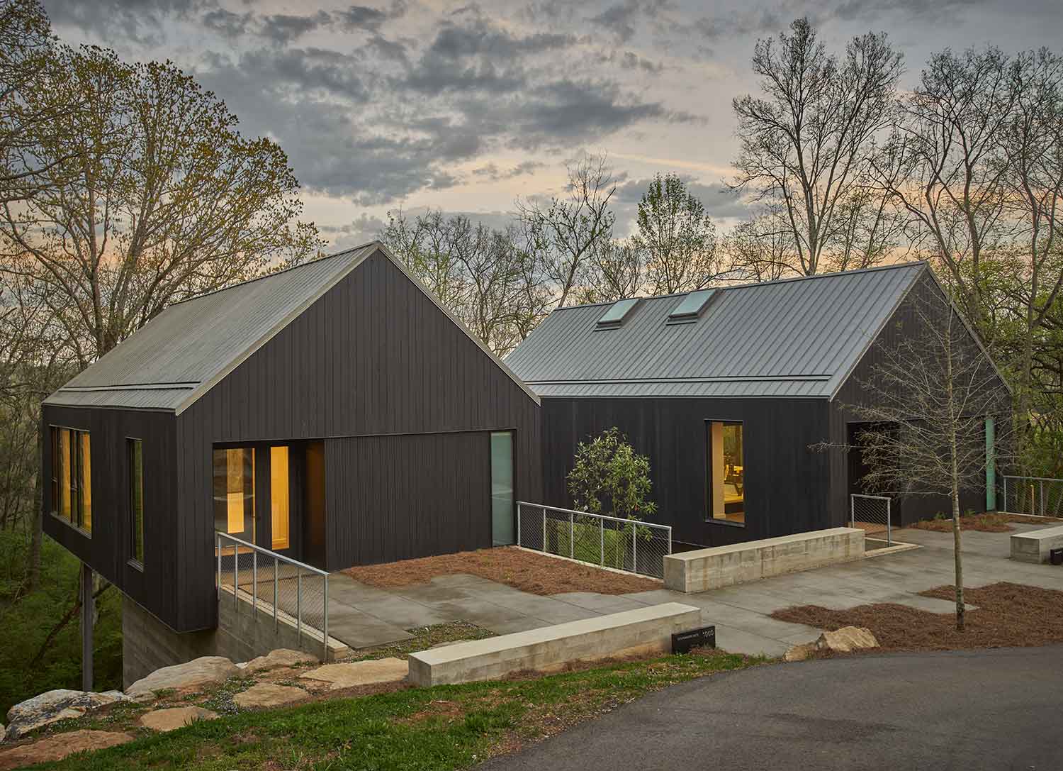 Two exterior buildings of the Loghaven Gateway Building and Artist Studios by Johnson & Galyon.
