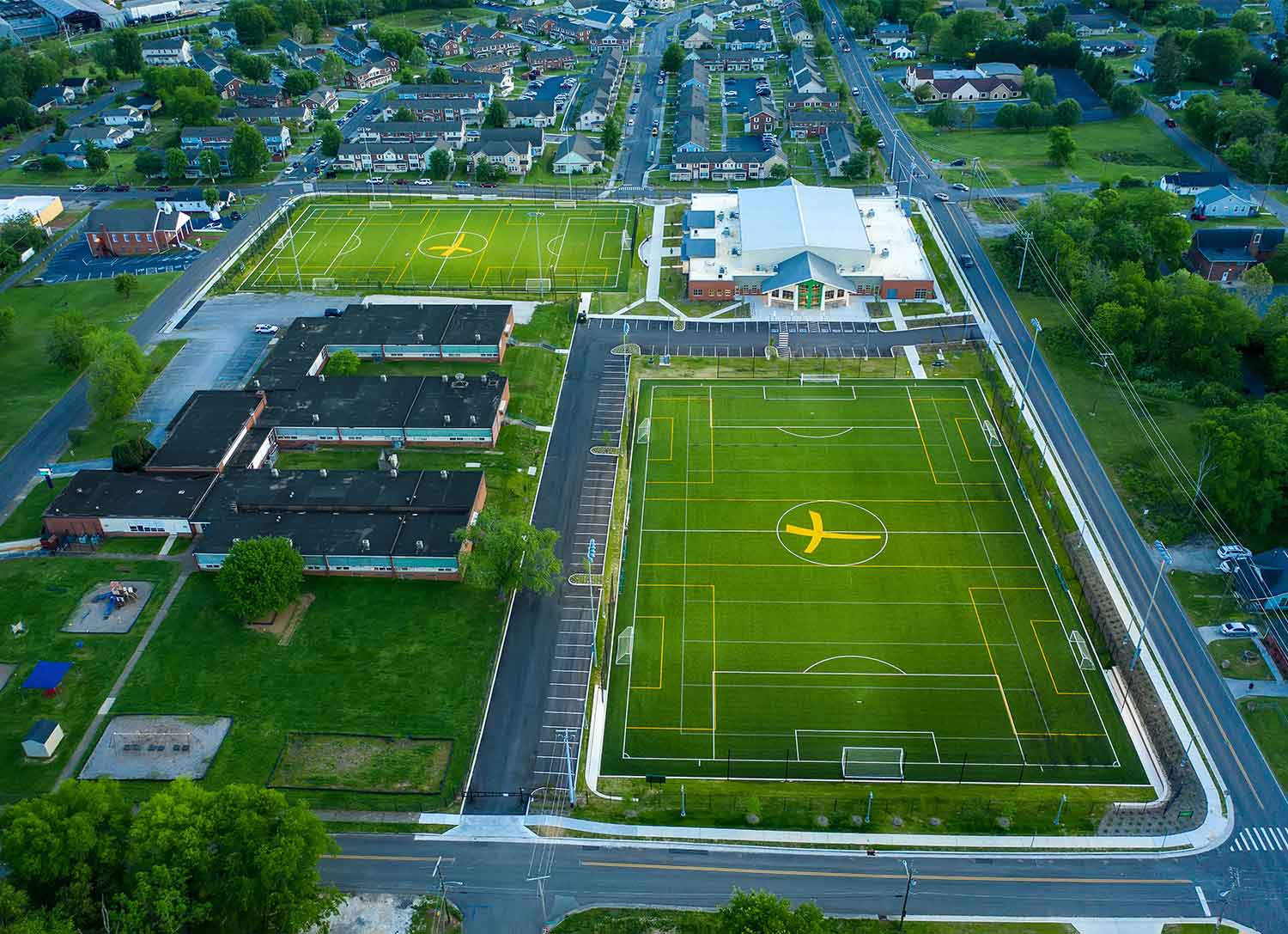 Secondary aerial view of the Emerald Youth Haslam-Sansom Ministry Complex by Johnson & Galyon