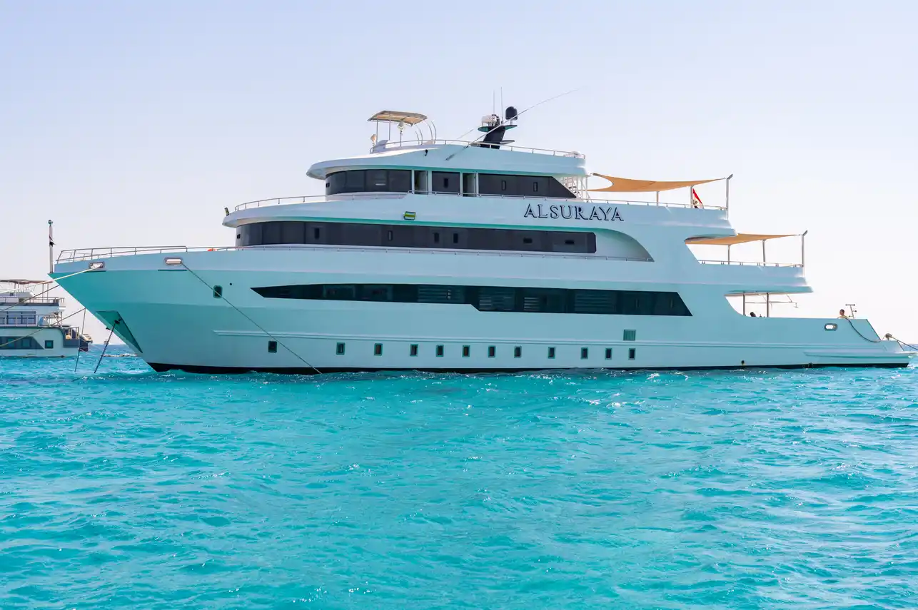 The Alsuraya liveaboard anchored in the Red Sea, Egypt