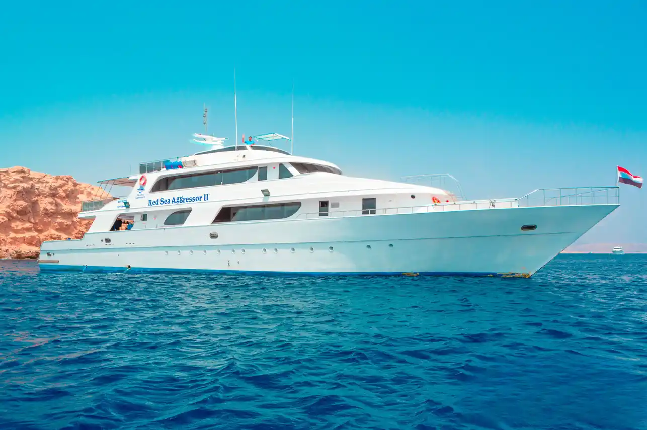 The Red Sea Aggressor II liveaboard near the coast, Egypt