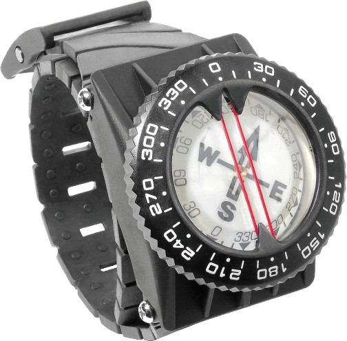 Cressi compass on its included wrist strap mount