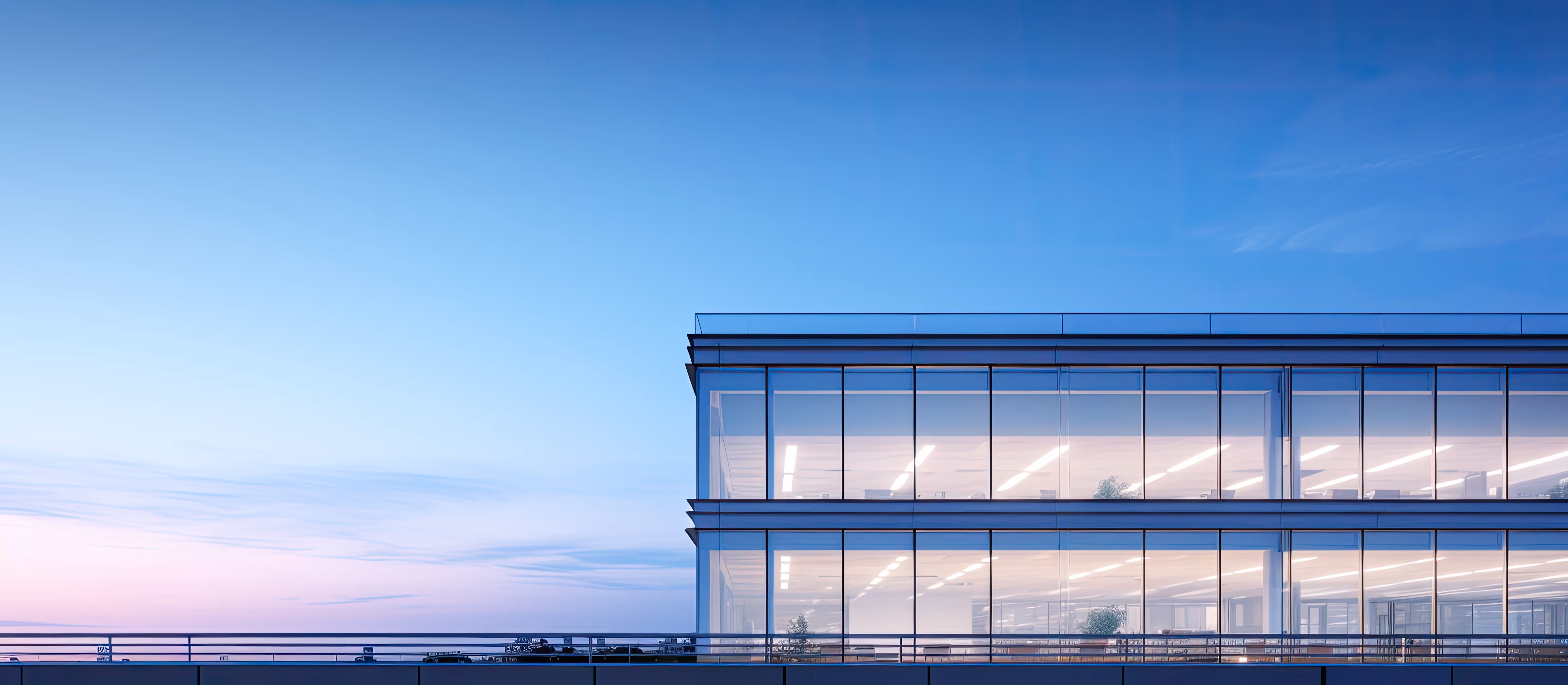 A building rooftop during sunset.