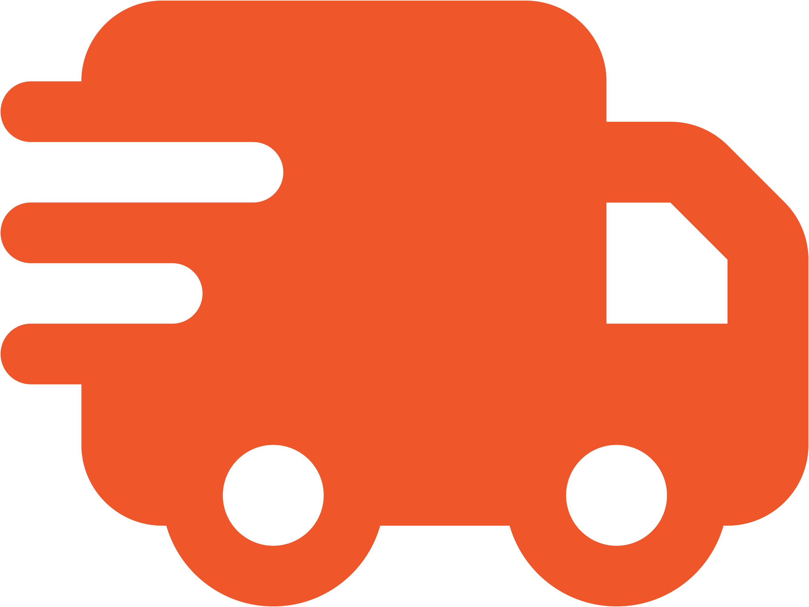 Stylized orange delivery truck icon with speed lines indicating fast shipping.