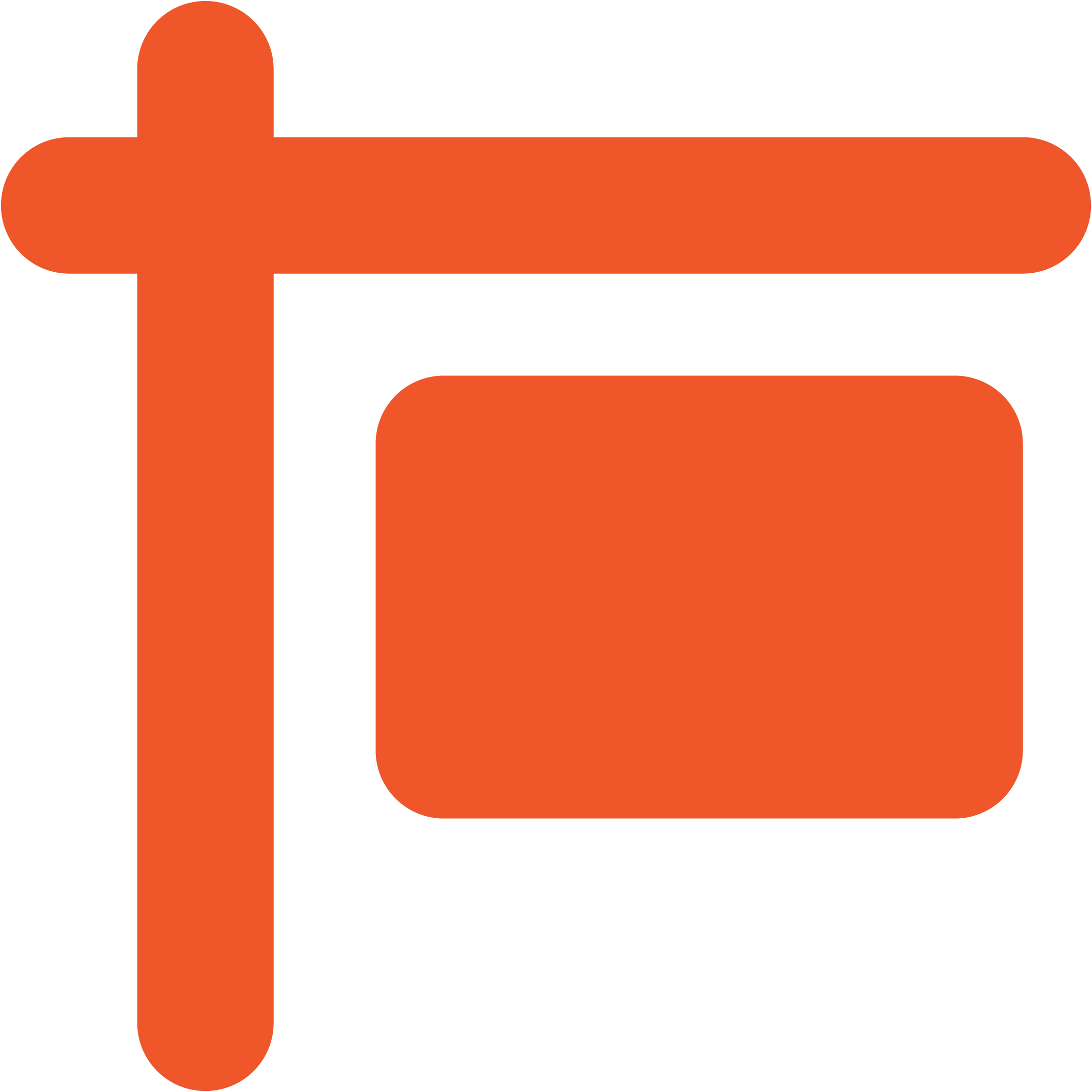 Orange real estate signpost icon with horizontal and vertical bars and a rectangular sign.