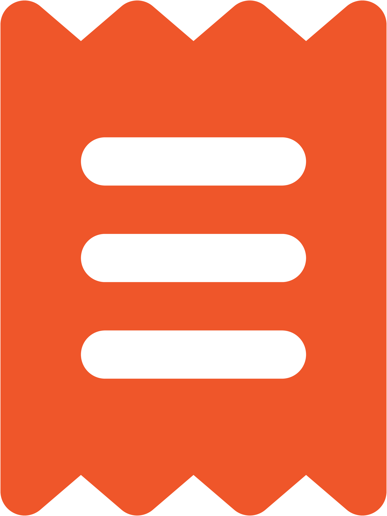 Orange receipt icon with jagged edges and three horizontal black lines representing text.