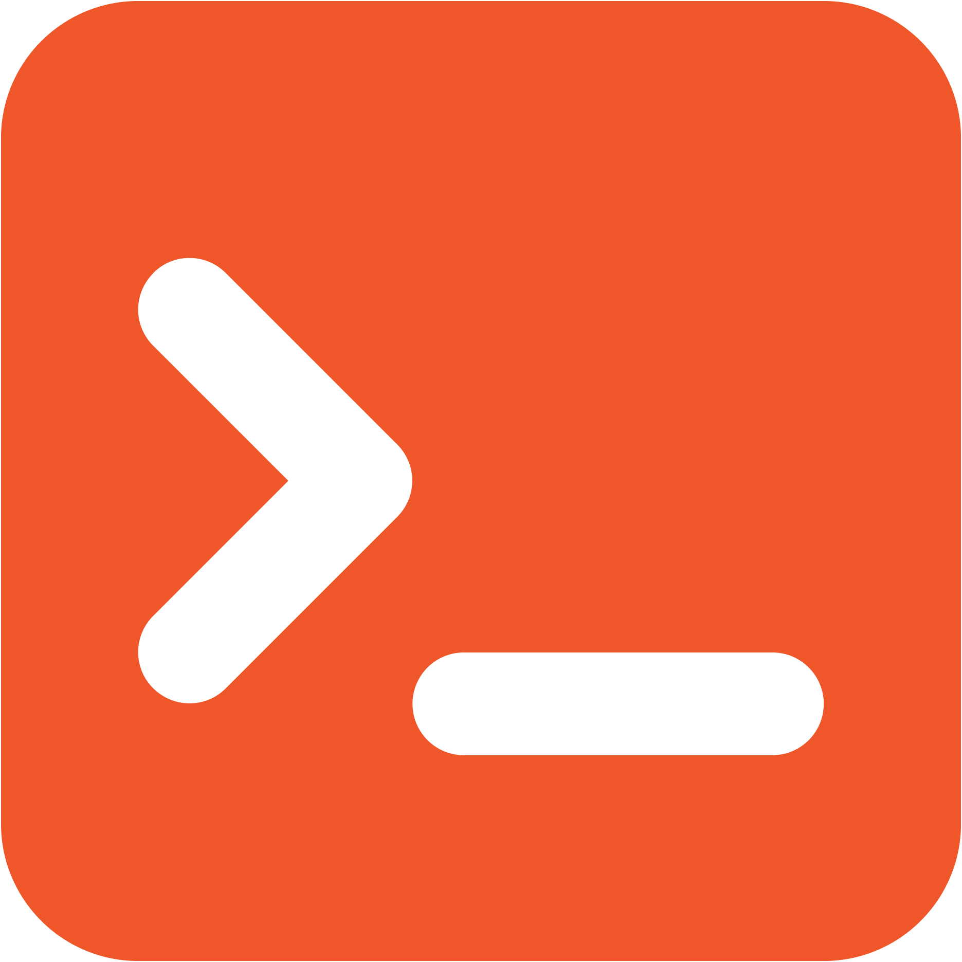 PowerShell logo with white angled greater-than symbol and underscore on an orange rounded square background.
