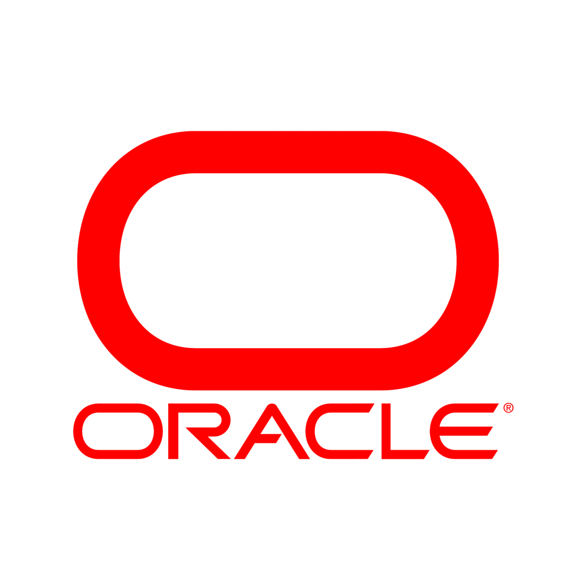 Oracle logo with a large red stylized oval above the word 'ORACLE' in red capital letters.