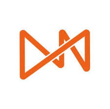 Abstract orange geometric logo with intersecting diagonal and vertical lines on a white background.