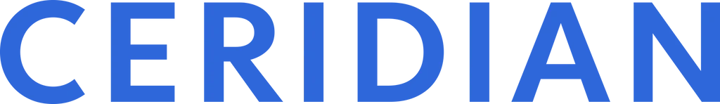 Ceridian company logo in blue uppercase letters.