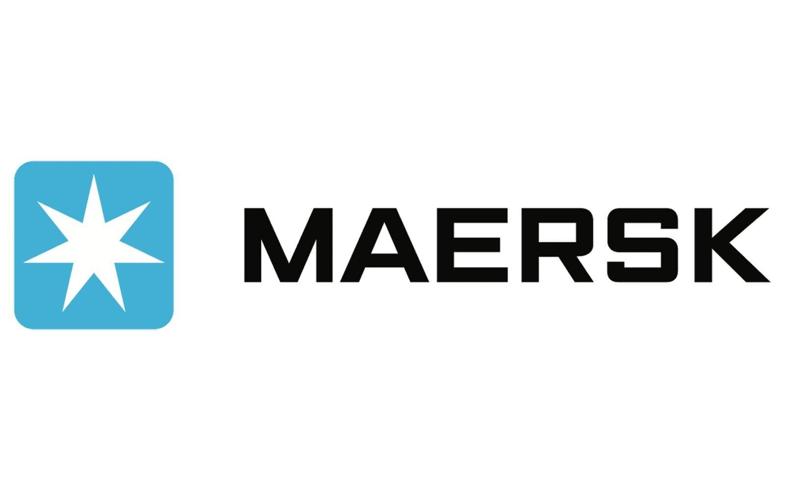 Maersk logo with a white seven-pointed star inside a blue rounded square next to the bold black text 'MAERSK'.
