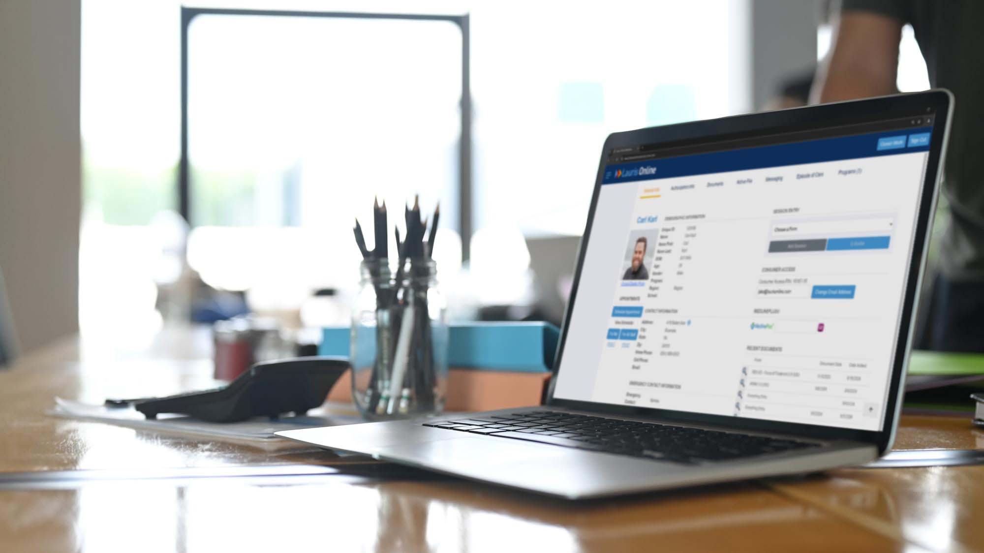 [interface] image of ai software on a tablet with hospital setting background (for an ai healthcare company)
