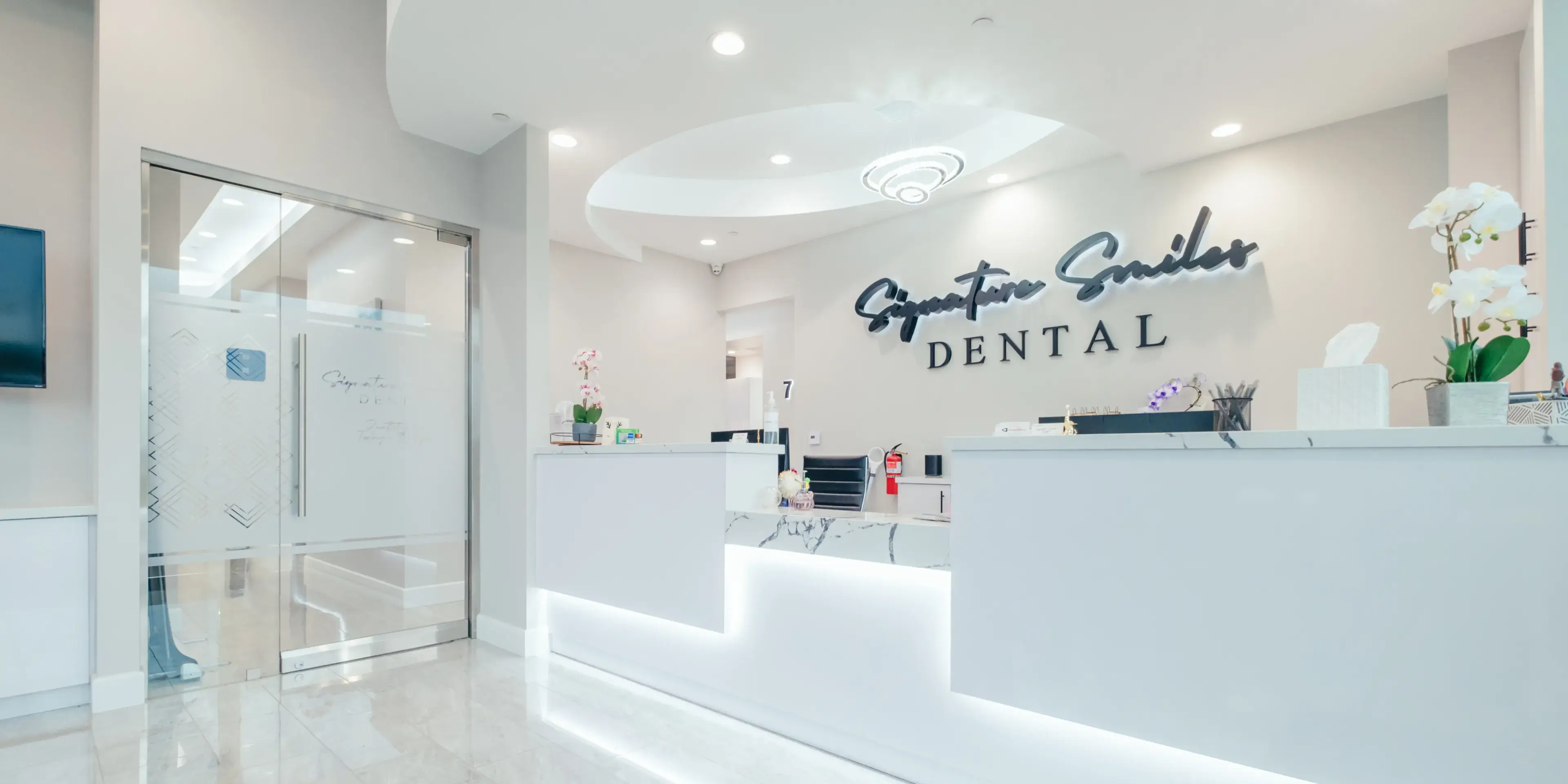 The front desk of a dental office.