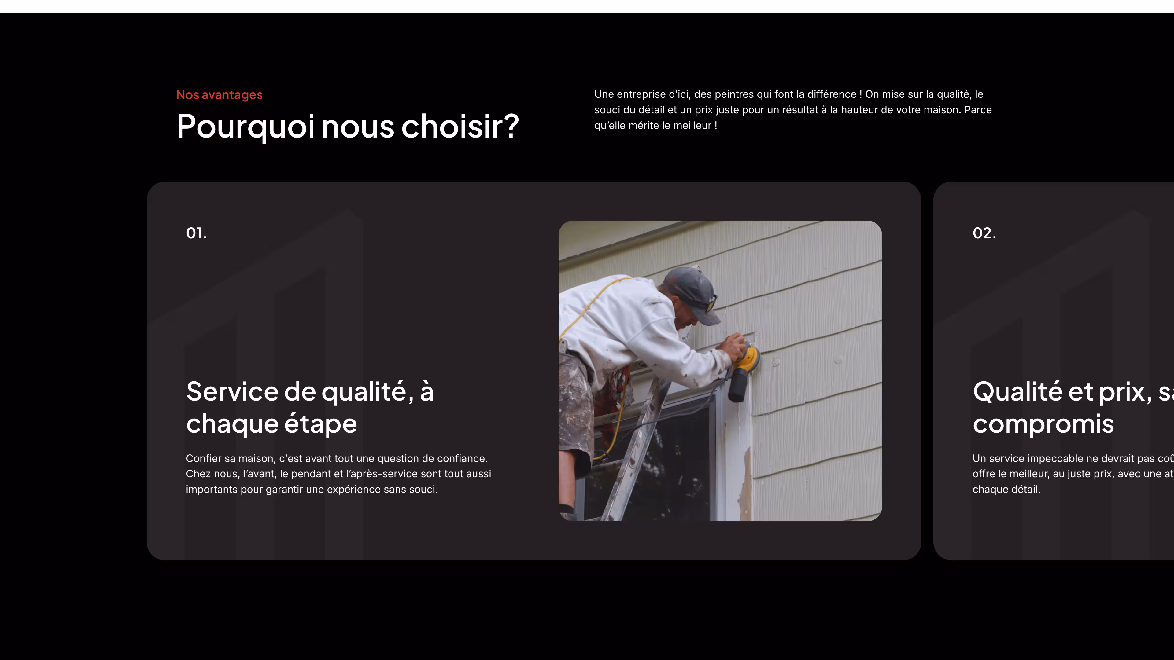 Painter on a ladder sanding the exterior siding of a house.