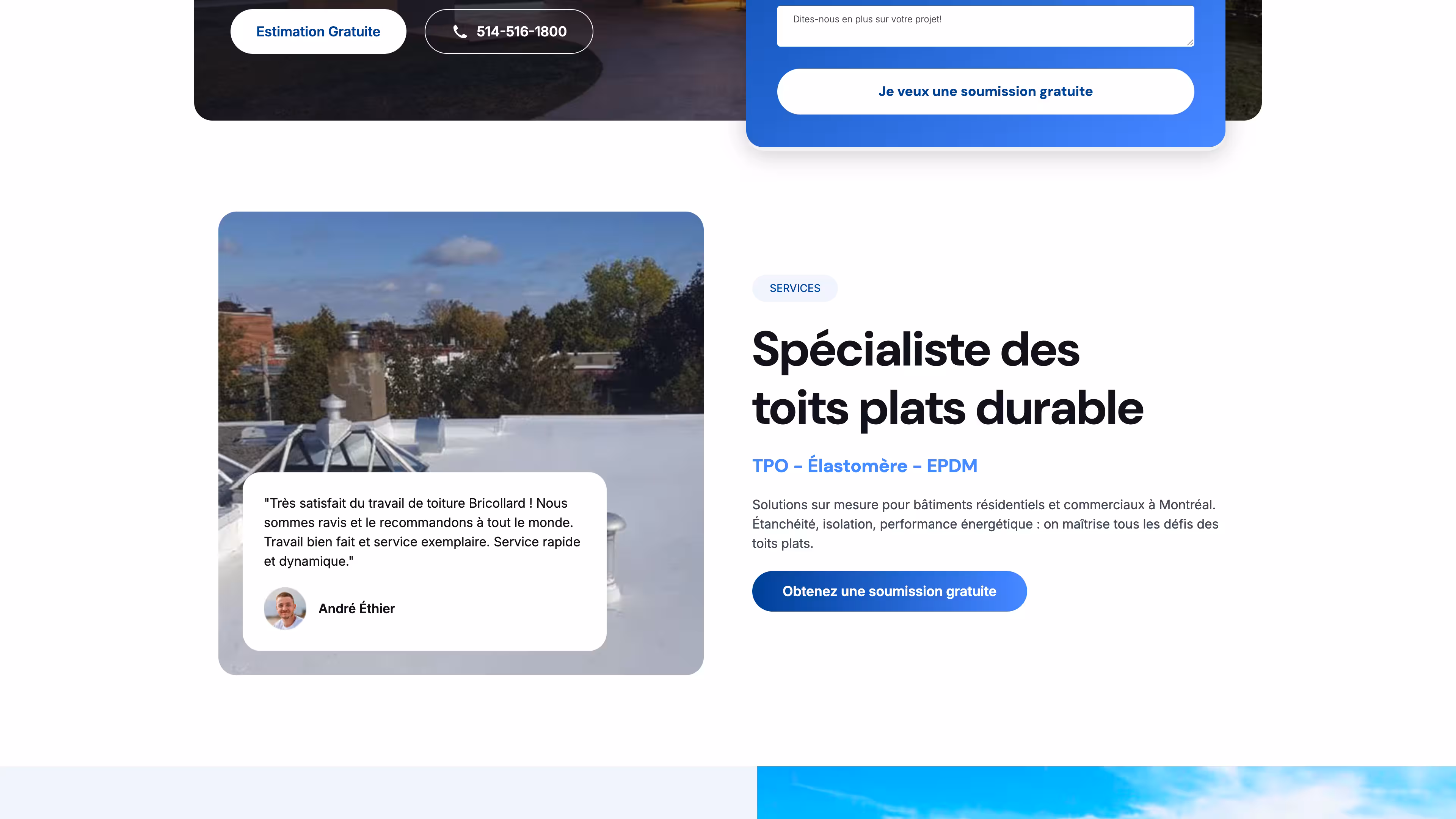 Flat white roof with ventilation pipes and trees in the background under a blue sky.