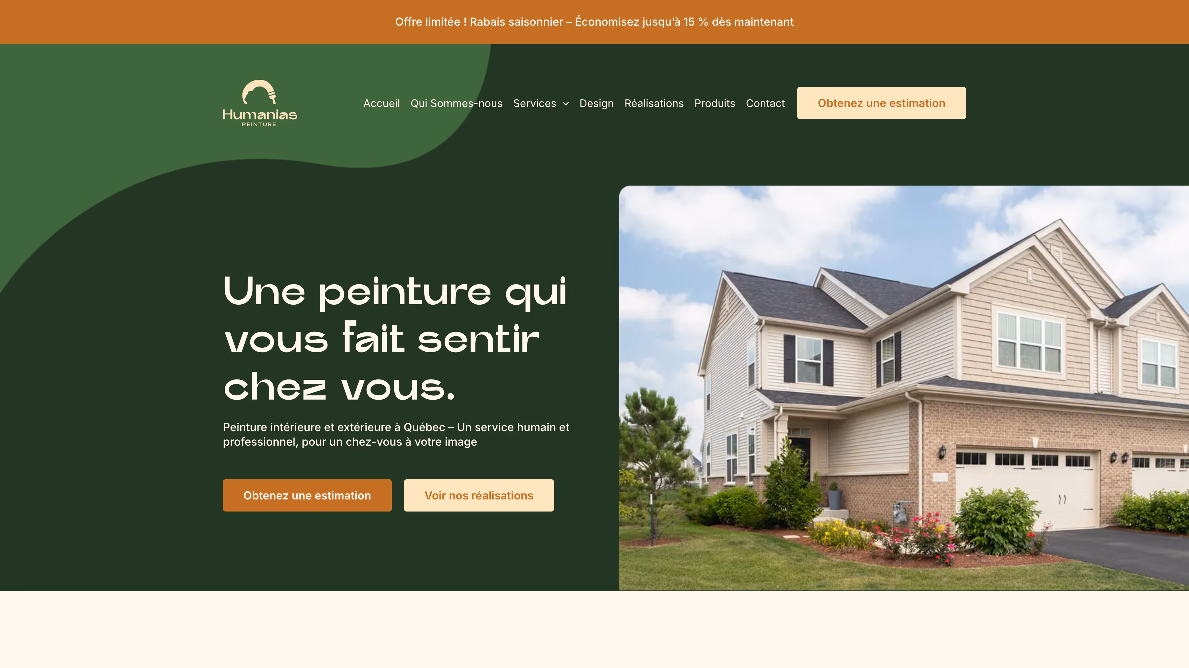 Modern two-story house with beige siding and brick facade under a partly cloudy sky.