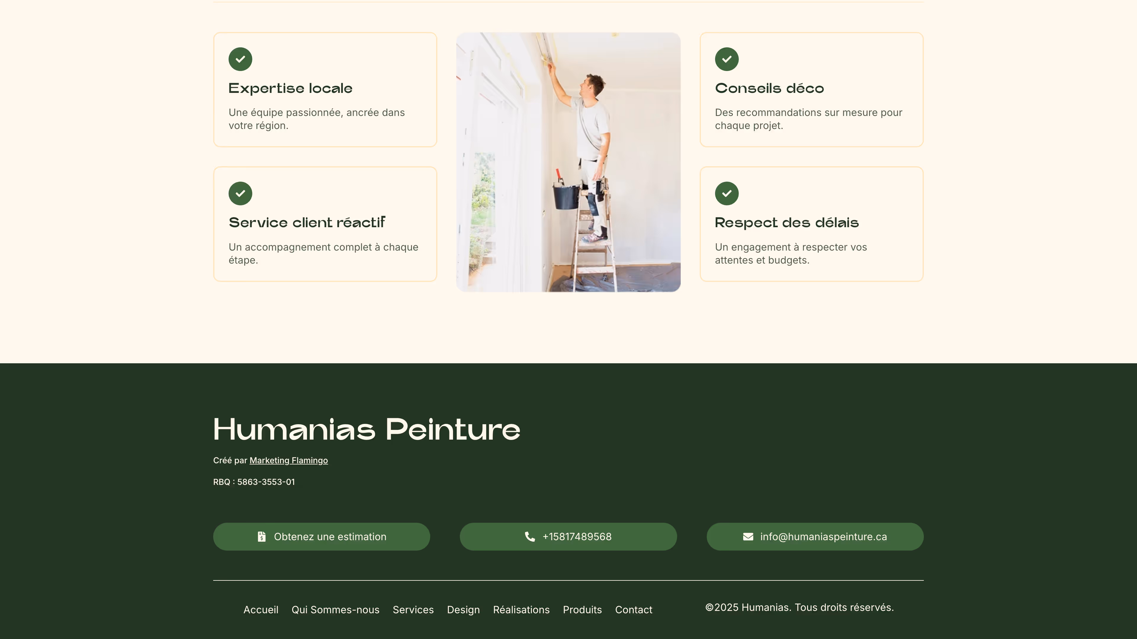 Painter standing on ladder applying paint to ceiling near large window in a well-lit room.