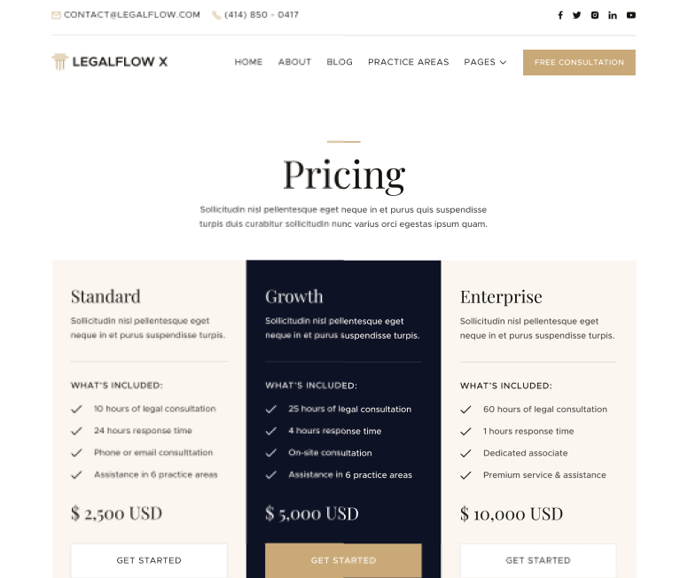 LegalFlow X - Pricing Page - Lawyer And Law Firm Webflow Template