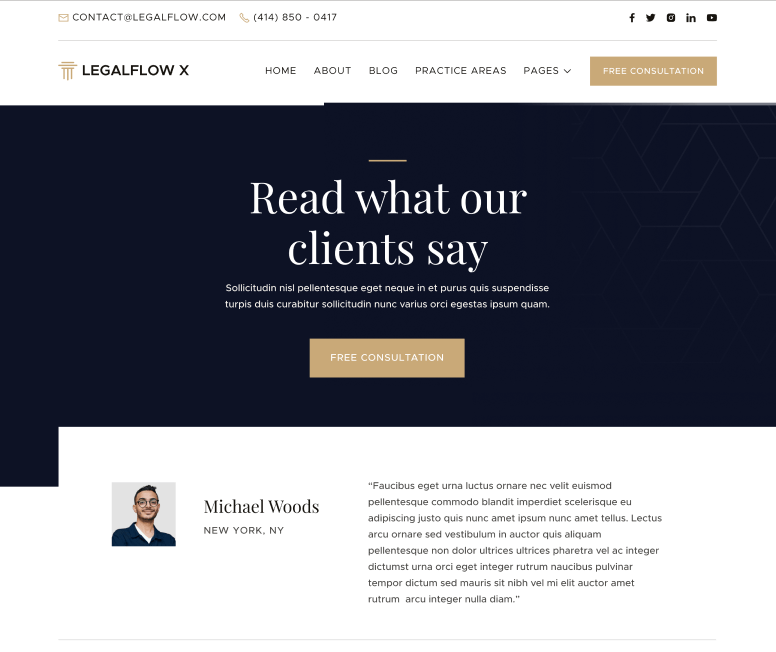 LegalFlow X - Testimonials Page - Lawyer And Law Firm Webflow Template