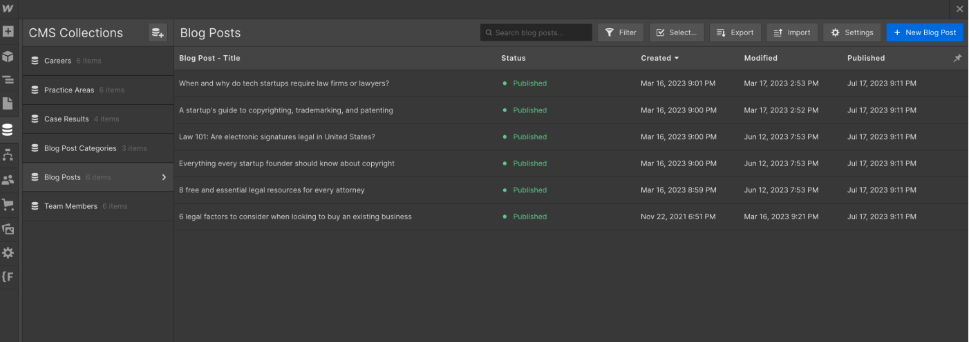CMS Collection - LegalFlow X Webflow Template