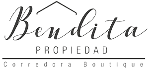 Logotipo de Bendita Propiedad, corredora boutique, con diseño elegante y una línea horizontal entre los textos.