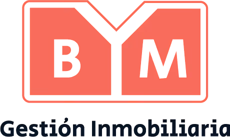 Logotipo de BYM Gestión Inmobiliaria con letras blancas dentro de un recuadro rojo.