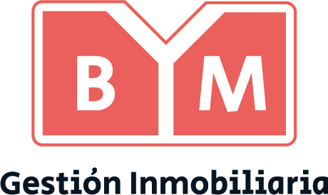 Logotipo de BYM Gestión Inmobiliaria con letras blancas dentro de un recuadro rojo.