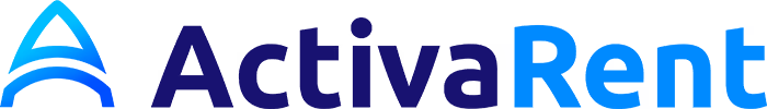 Logotipo de Activa Rent con diseño en azul degradado.