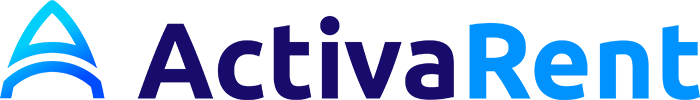 Logotipo de Activa Rent con diseño en azul degradado.