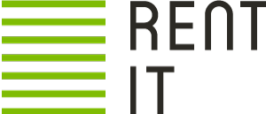 Logotipo de Rent It con líneas horizontales verdes a la izquierda y texto negro a la derecha.