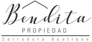 Logotipo de Bendita Propiedad, corredora boutique, con texto en estilo elegante y una línea horizontal.