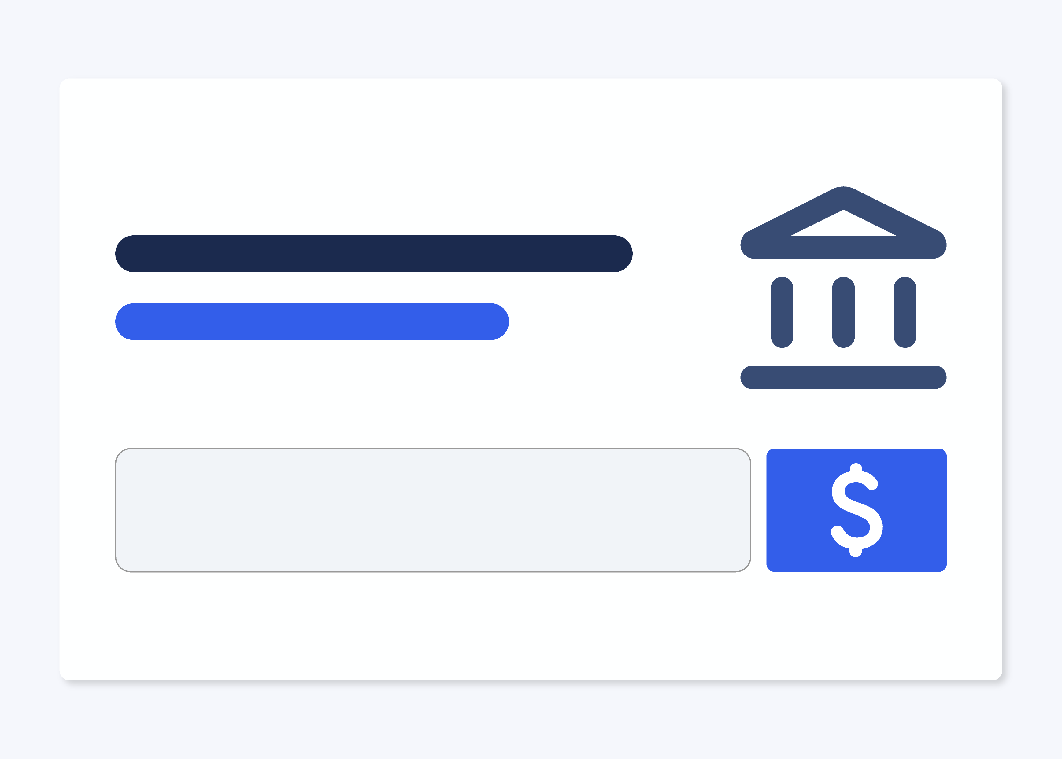 Interfaz de formulario financiero con icono de banco, campo de texto y botón azul con símbolo de dólar.