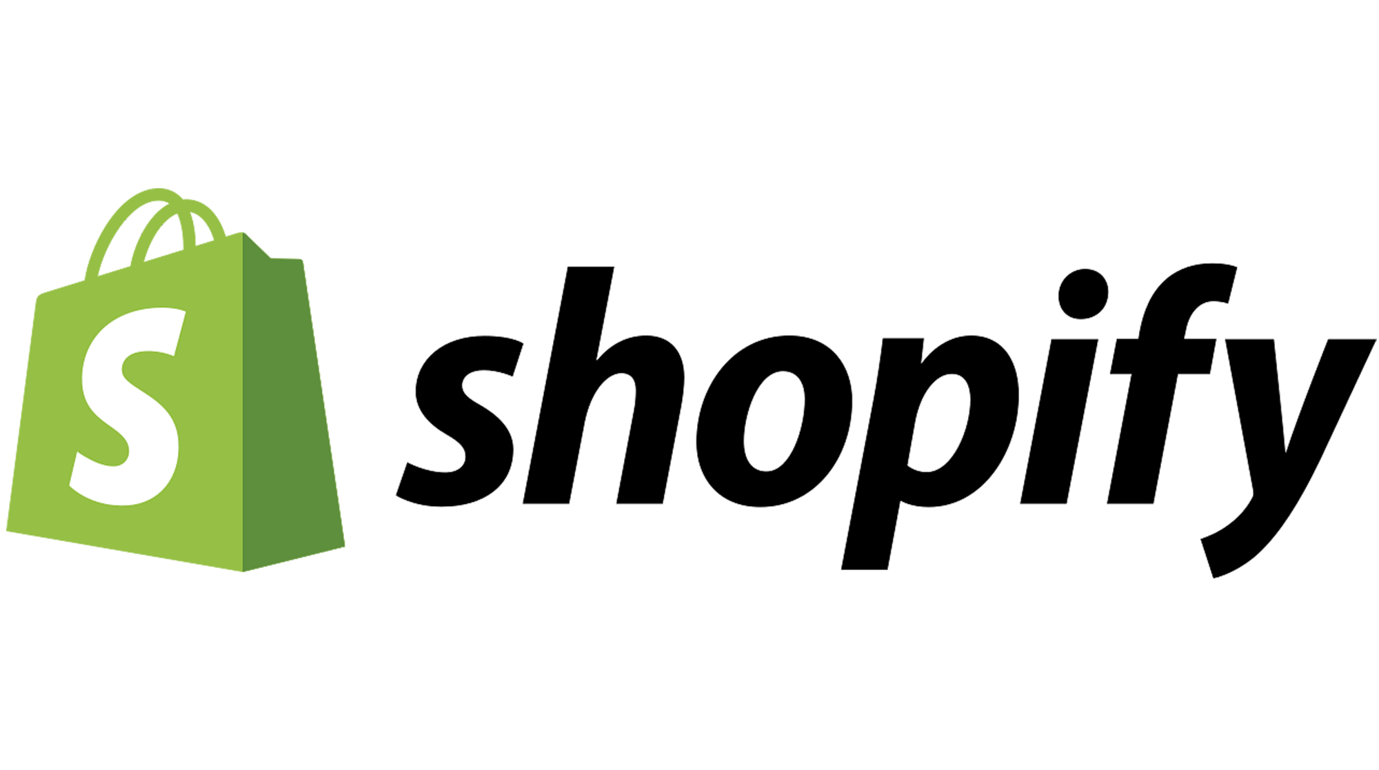 Shopify logo with a green shopping bag icon containing a white 'S' and the word 'Shopify' in black text.