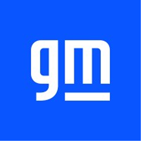 GM brand logo with white lowercase letters 'gm' and an underline on a blue background.