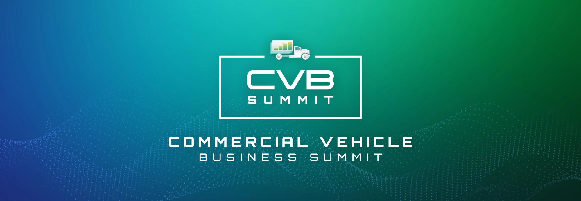 Logo for CVB Summit Commercial Vehicle Business Summit with a truck icon above teal gradient background.