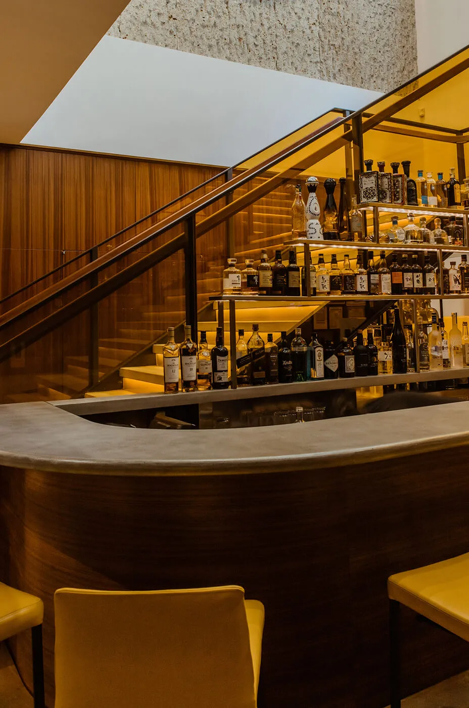 View of staircase entrance at Kappo Masa bar seating