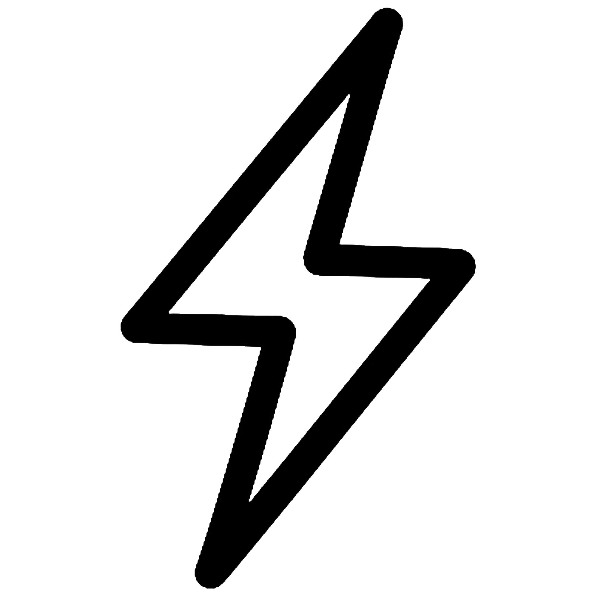 Black lightning bolt icon with a zigzag shape on a white background.