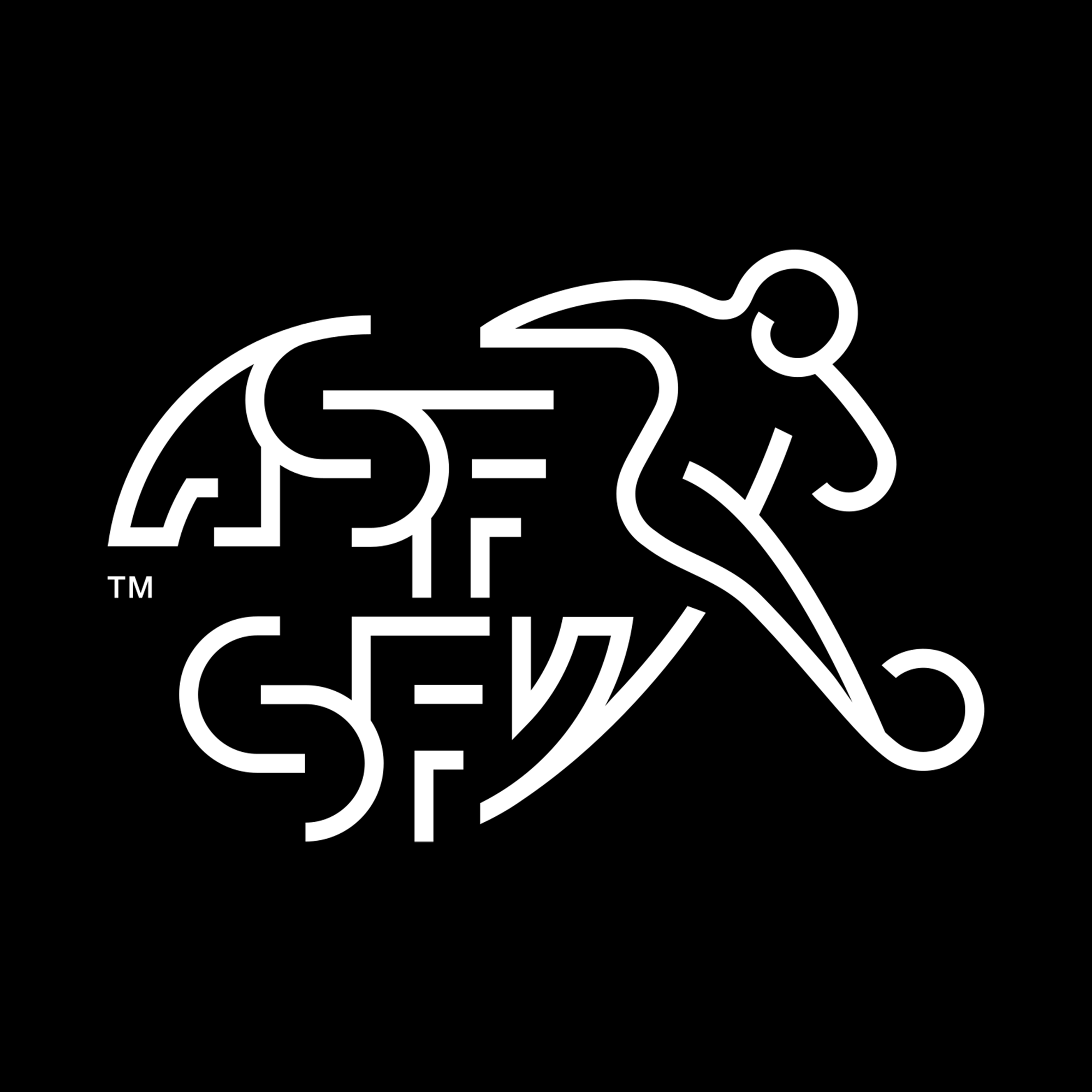 Stylized white outline of a field hockey player in action with embedded letters 'SFF'.