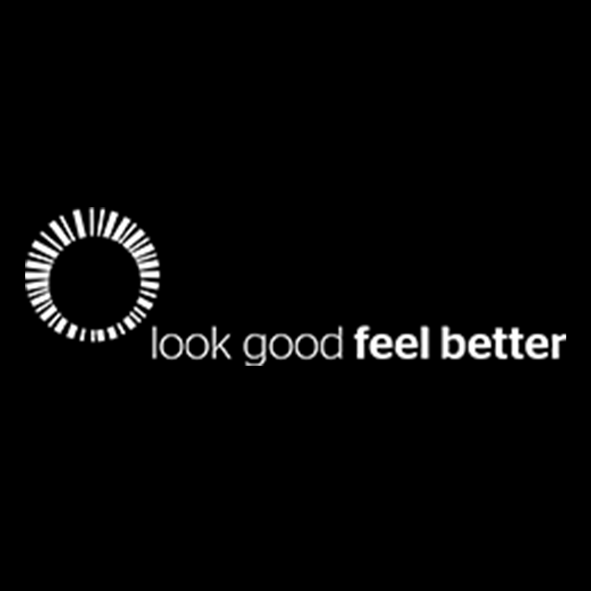 Look Good Feel Better logo with circular segmented graphic on black background.