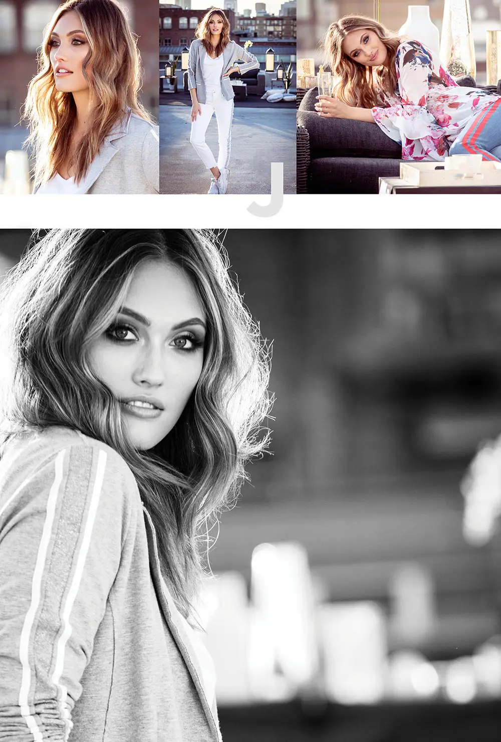 Smiling woman in a black dress and hat holding colorful balloons on a sunny beach.