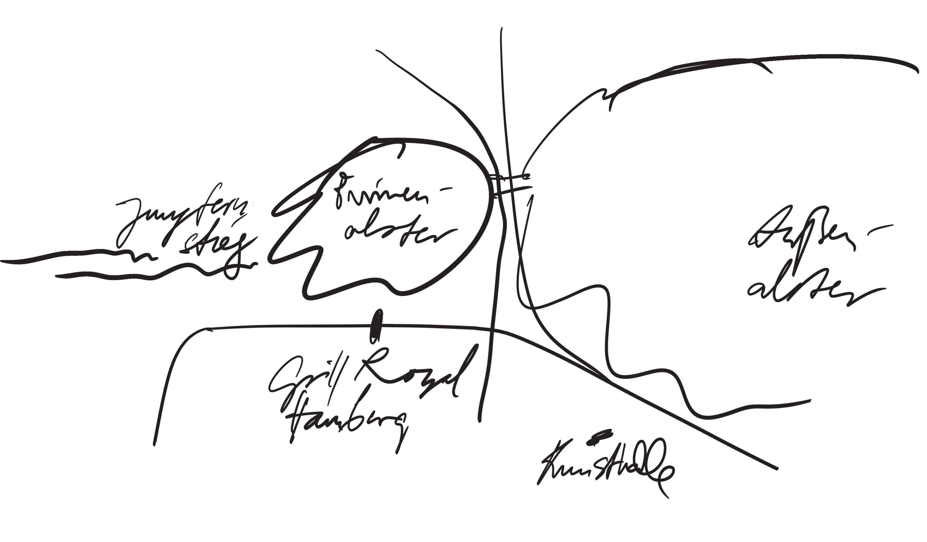 Handgezeichnete Skizze mit Lage von Grill Royal Hamburg