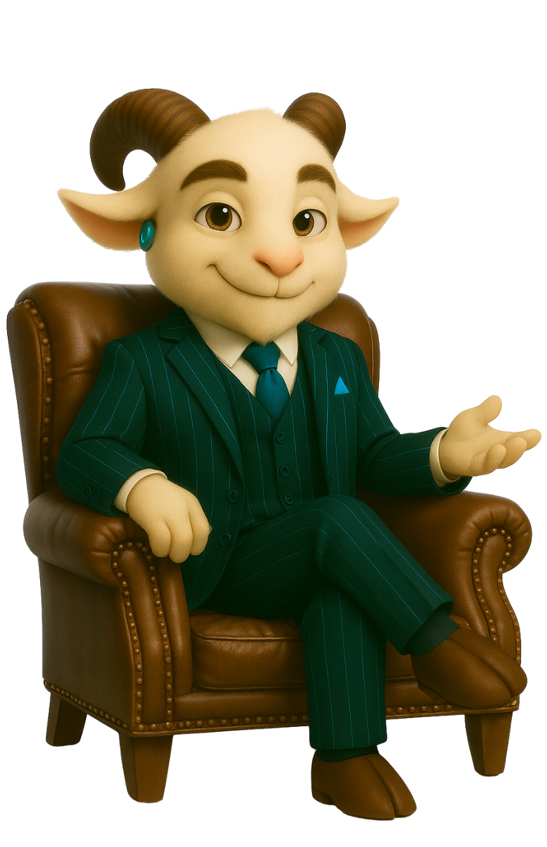 LawGoat Goat Sitting in Armchair