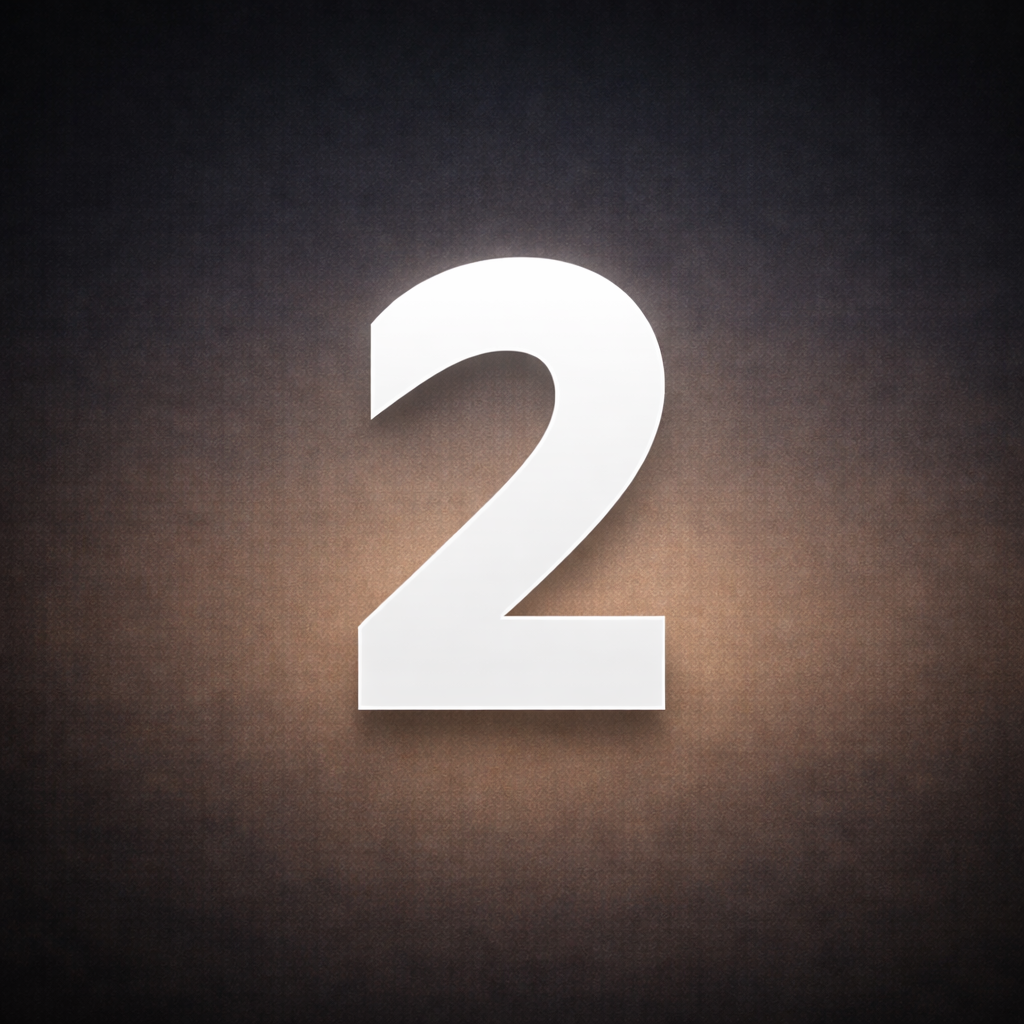 Large white number 2 glowing on a dark textured background.