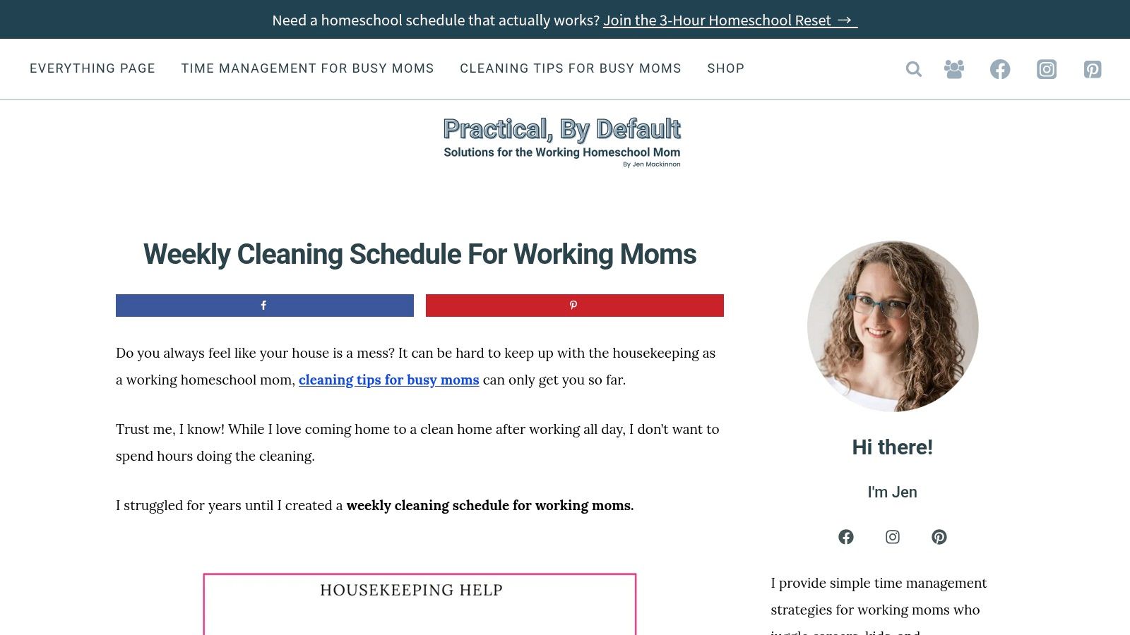 Practical by Default - Weekly Cleaning Schedule for Working Moms