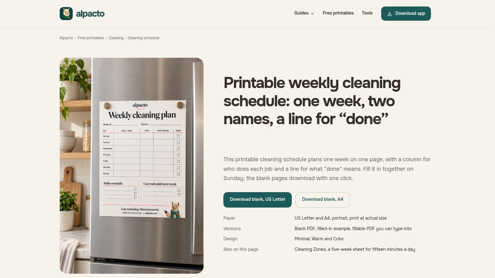 Alpacto - Blank and Fillable Weekly Cleaning Schedule