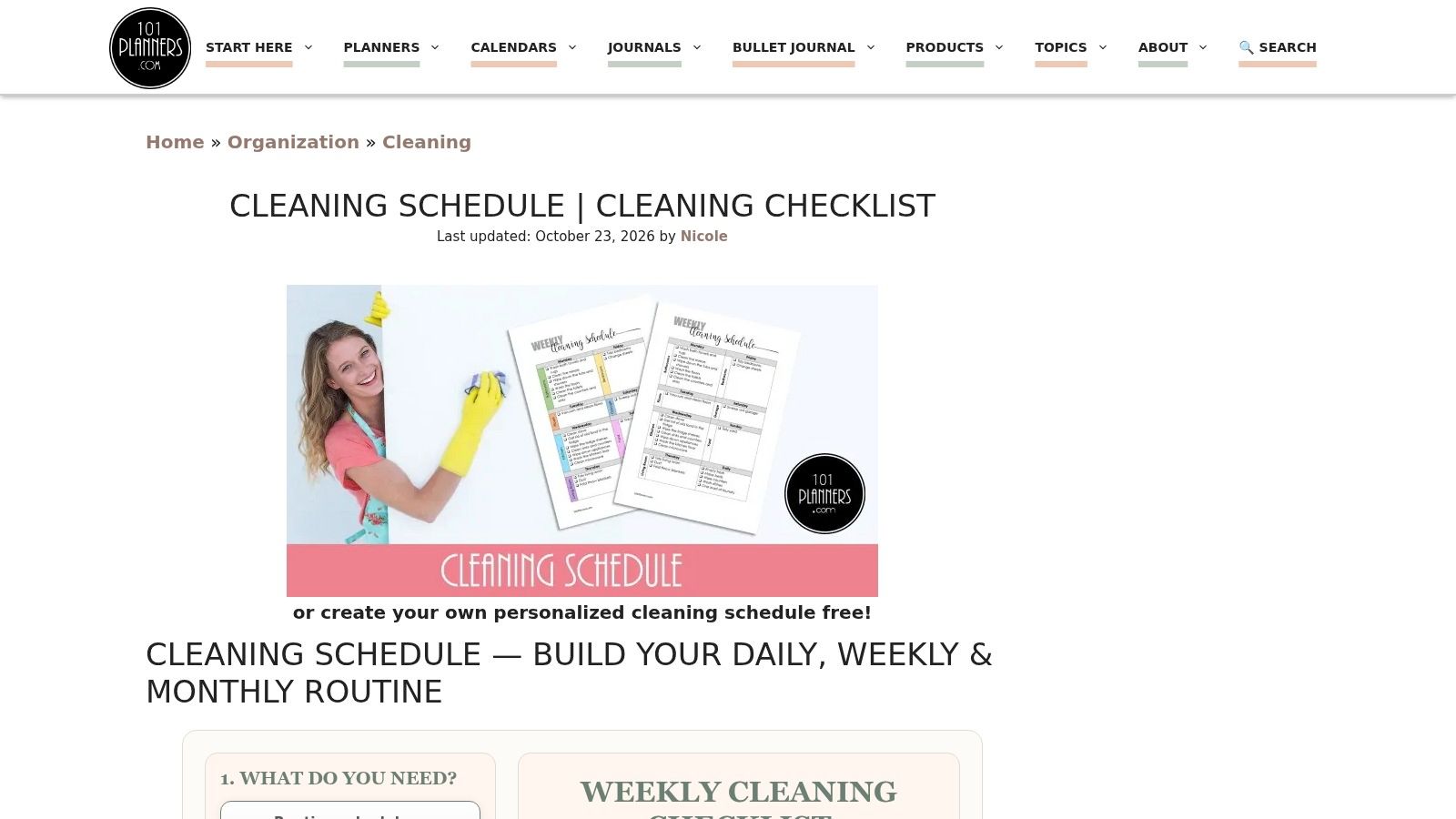 101 Planners - Customizable Cleaning Schedule