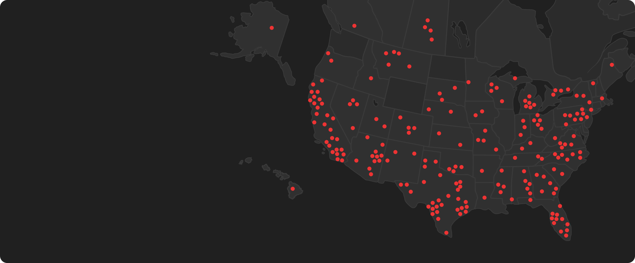 Clinic location map representing Gameday Men’s Health’s extensive network of 400 plus U.S. and Canadian clinics.